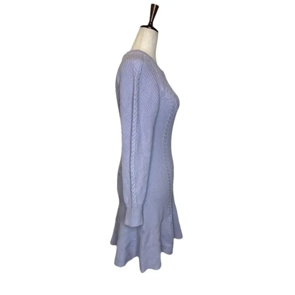 Anthropologie Skater Sweater Dress Sz M Rib Knit Lavender Crew Neck Long Sleeve - Picture 5 of 7